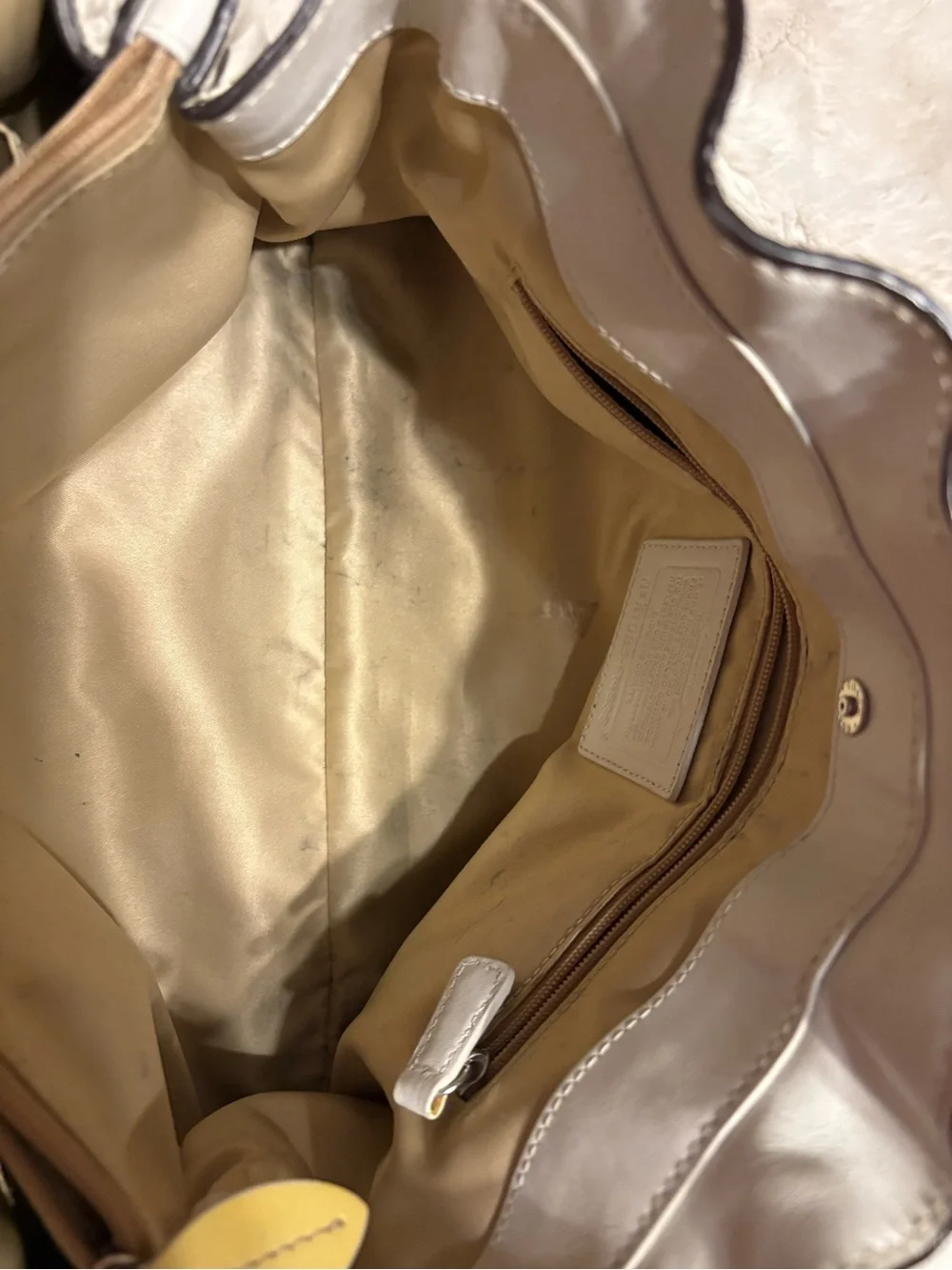 Textured Cream Shoulder Satchel with Yellow Accent